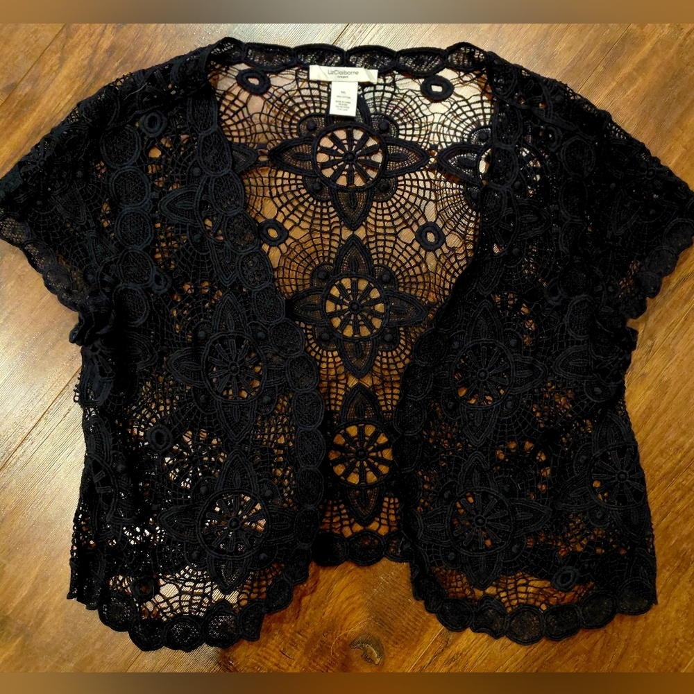 Liz Claiborne Black Lace Open-Work Cardigan